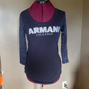 Armani Exchange Navy Sweater with Silver Sequins Logo (Size SP)
